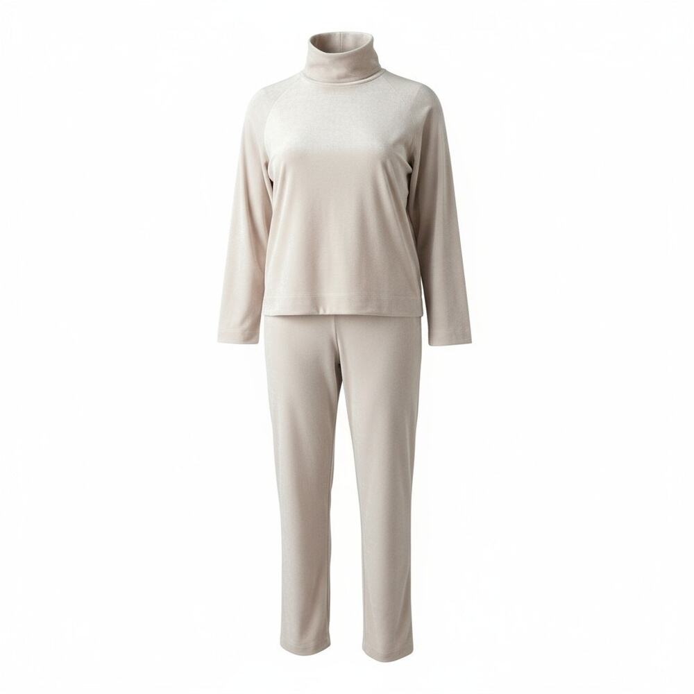 LILLA P CORDUROY SWEAT SUIT SET CREAM COLOR COWL NECK 3/4 SLEEVE SIZE MED